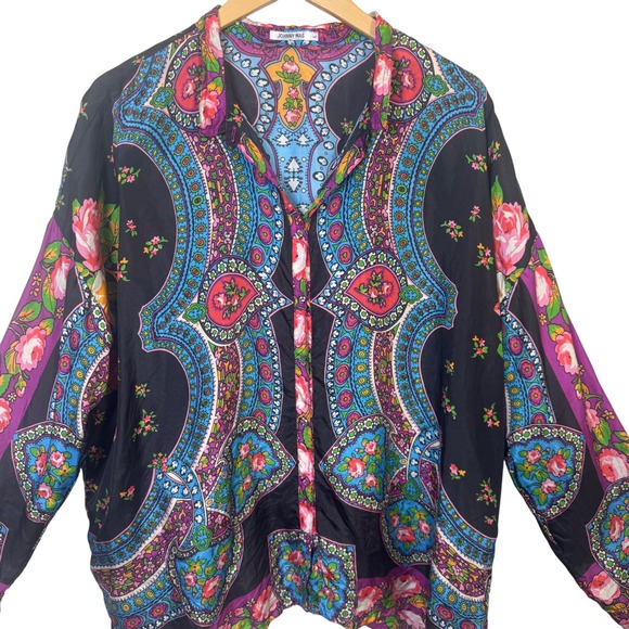 Johnny Was Womens Shirt Large Seline Floral Paisley 100% Silk Button Up Blouse - Picture 4 of 11